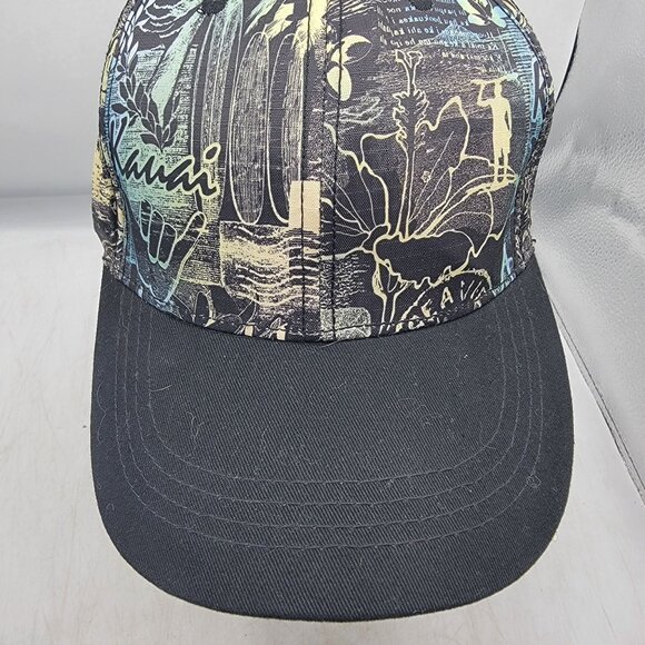 Island Crew Hawaii Adults Snapback Cap With Hawaiian Print Black Visor - Picture 9 of 10